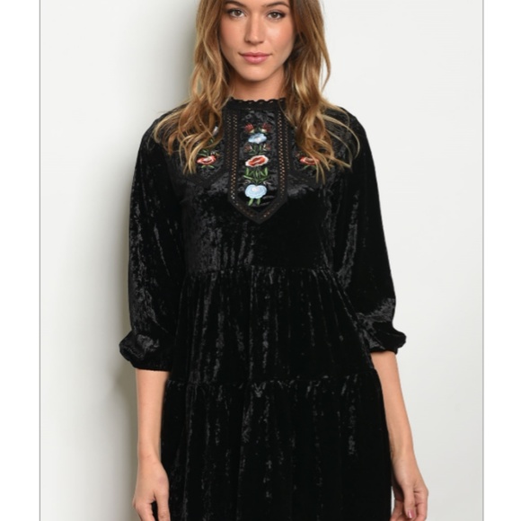 Sweet Claire Dresses & Skirts - Black Crushed Velvet Boho Hippie Dress